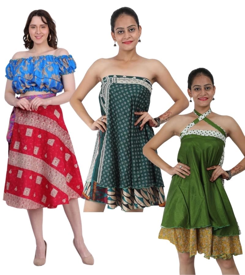 WevezÂ® Pack of 3 Pcs Original Two Layer Printed Wrap Around Skirts (Midi Length) - Image 3
